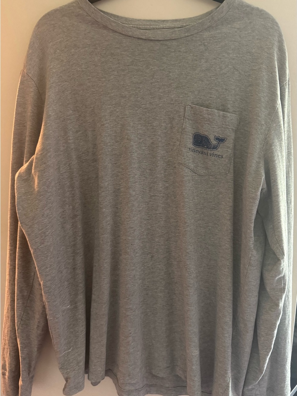 Vineyard Vines Gray Long-Sleeve Pocket Tee with Navy Whale Logo